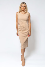 Beige gold midi φόρεμα με κομψές πιέτες 