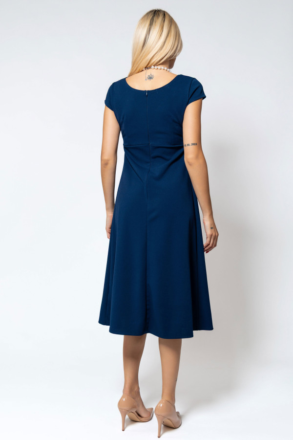 Μπλε Navy midi Φόρεμα με V ντεκολτέ