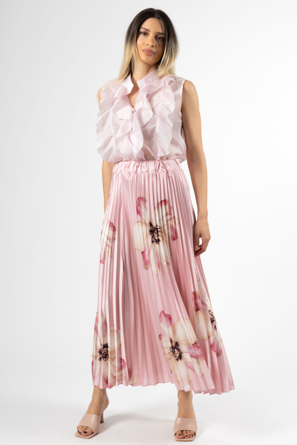 Φούστα πλισέ ροζ floral