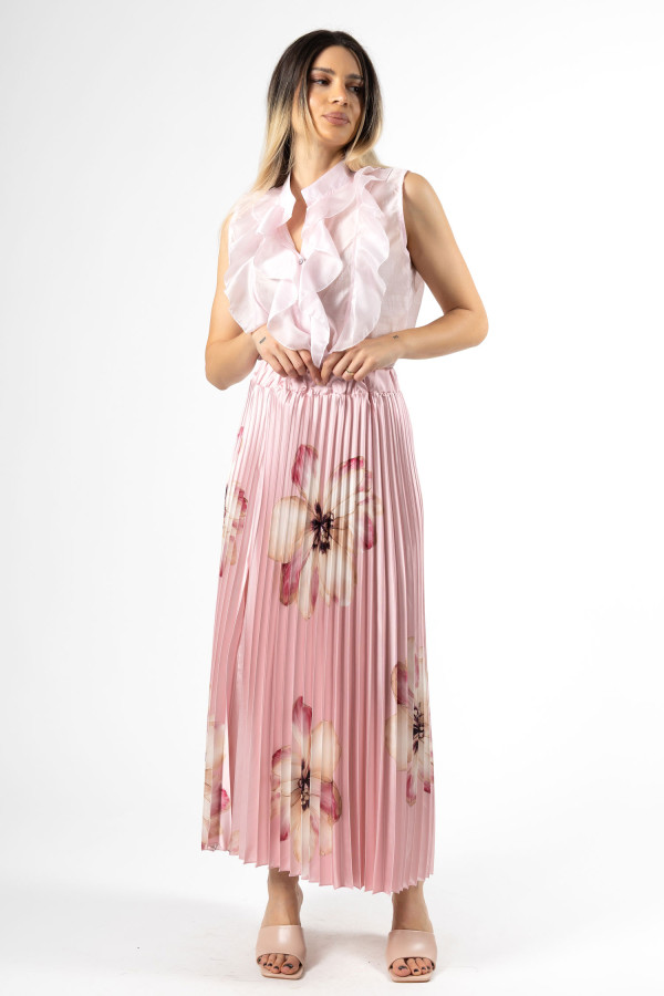 Φούστα πλισέ ροζ floral